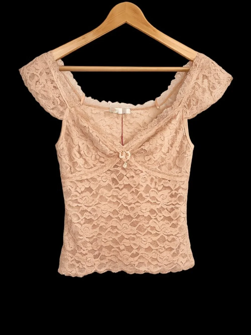 Free People Style Nude Lace Off Shoulder Top | Romantic Boho Coquette Going Out - Picture 2 of 6